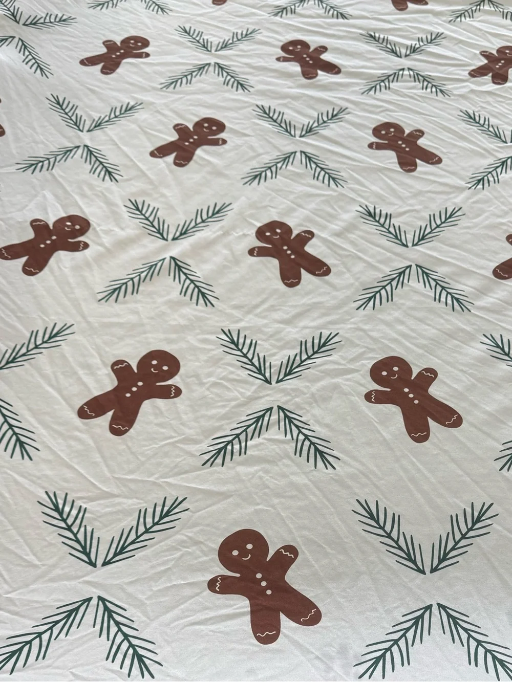CGK Linens Holiday Gingerbread Queen Sheet Set - White Brown & Green Pine